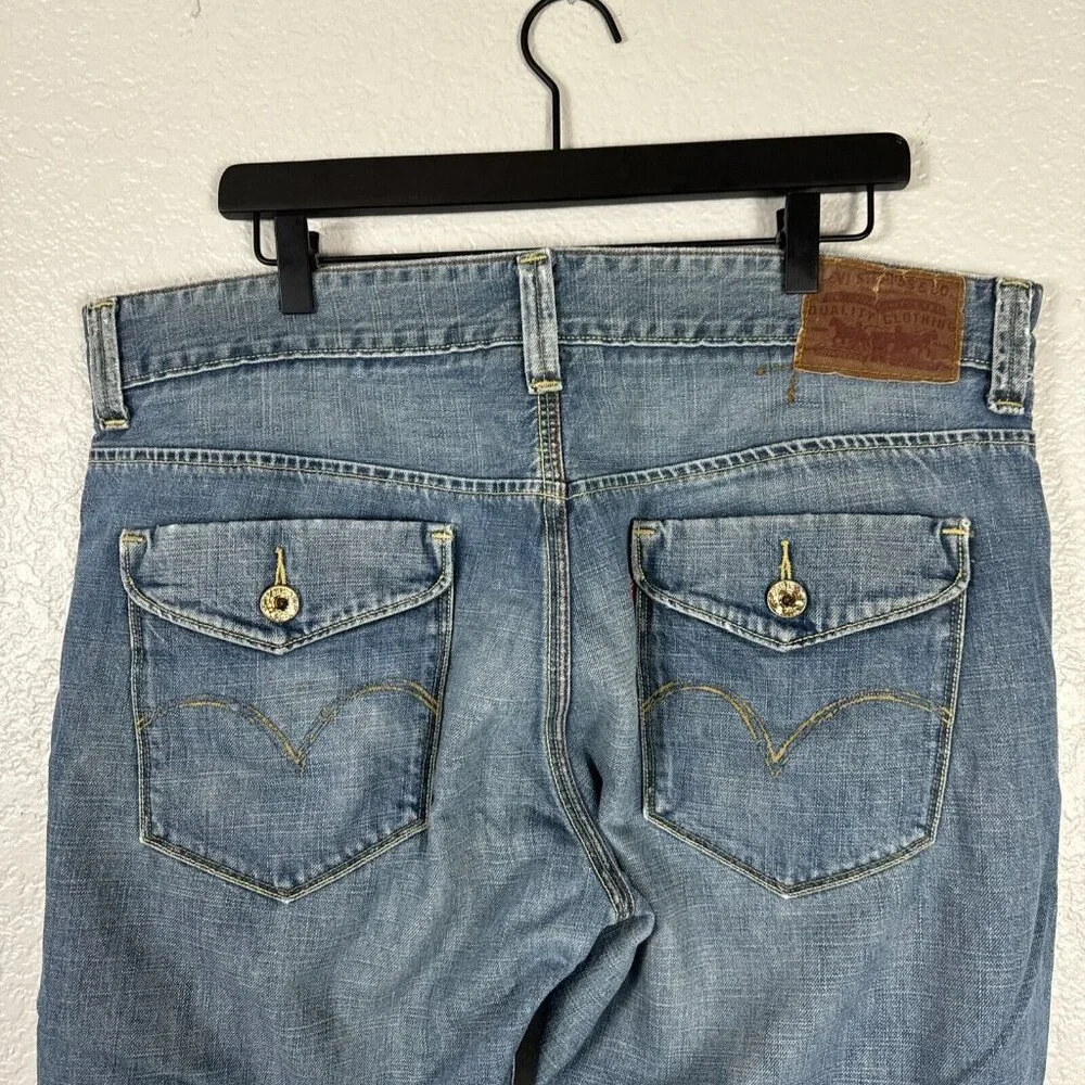 Vintage Levis Slim Straight Jeans Men 38x32 Y2k Flip Pocket Western Paint cowboy